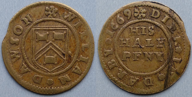 Derby, William Dawson 1669 halfpenny token